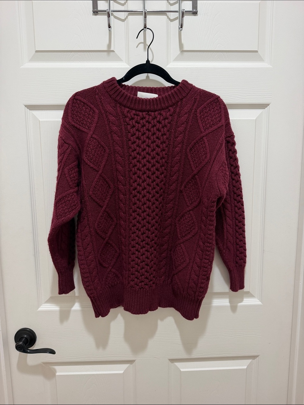 Aritzia Wilfred Rosemary Cable Knit Sweater Burgundy 2XS Merino Wool Cozy Shic